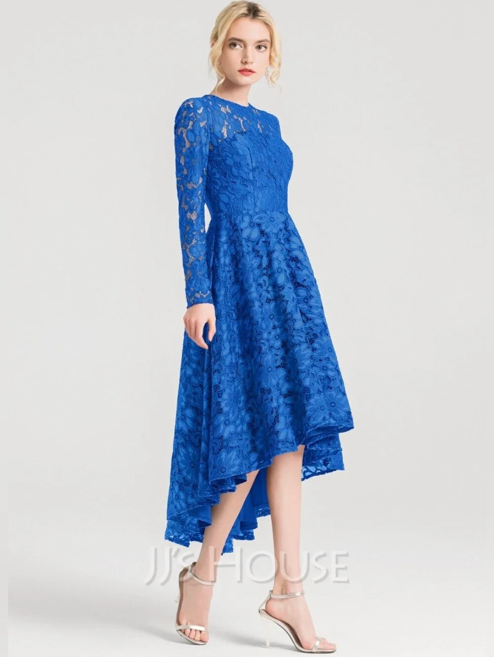 JJs House Royal Blue Lace High-Low Dress